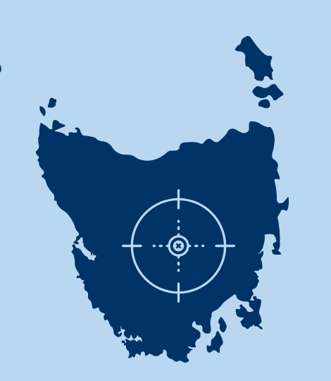 Map of Tasmania, Australia, with a location marker